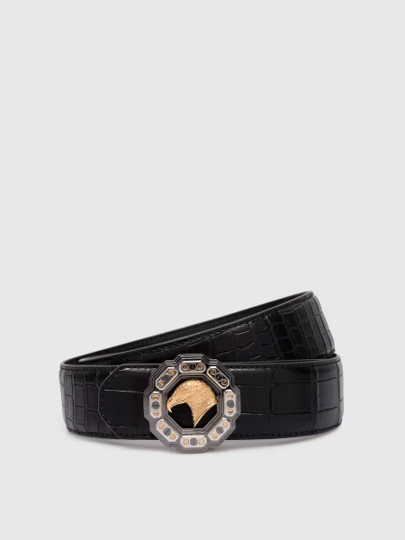 Кожаный ремень Stefano Ricci с ремешками черный