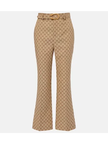 Pantaloni Gucci evazate din canvas bej