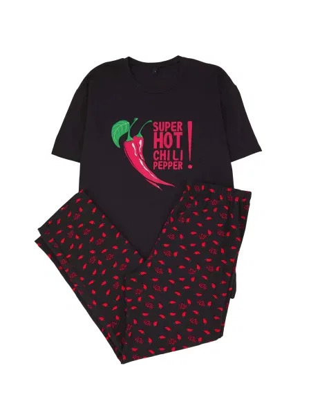 Trendyol Pijama lungă verde / roșu negru