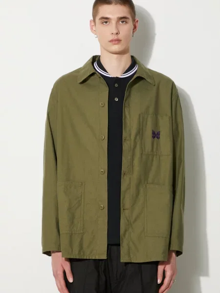 Košile Needles D.N. Coverall relaxed s klasickým límcem zelená