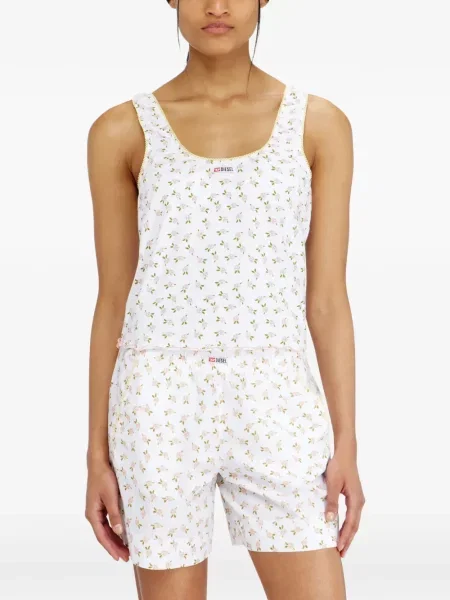 Top Diesel cu model floral cu imagine stretch alb
