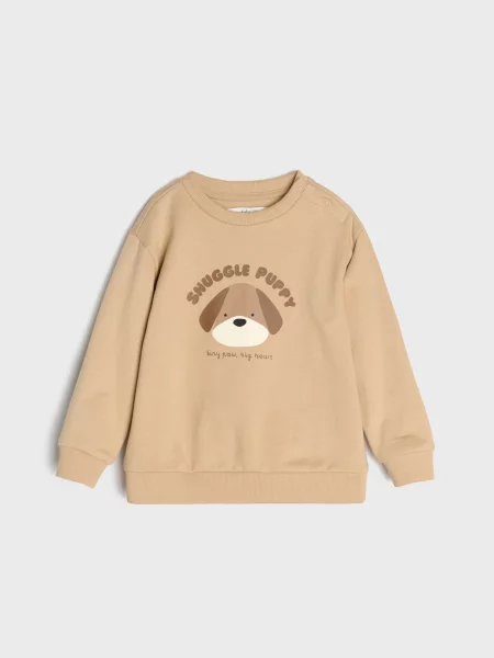 Sinsay mikina crewneck s potiskem psa béžová