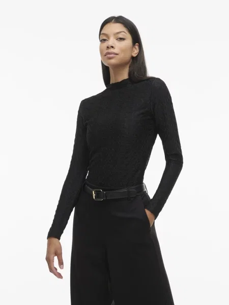 Vila koszulka z długim rękawem VISagara Kobiety wypukły wzór tkaniny L czarny