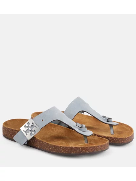 Chiloți tanga Tory Burch din piele de căprioară albastru