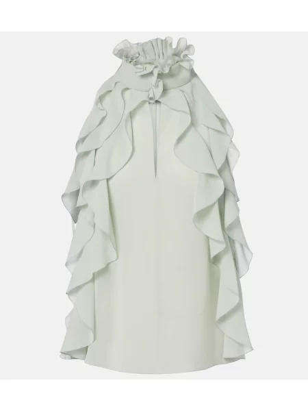 Top Mcqueen de mătase cu volane verde