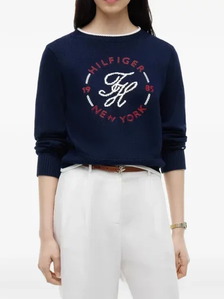 Pulover Tommy Hilfiger cu broderie albastru