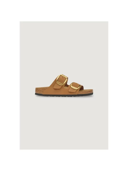 Papuci Birkenstock cu cataramă din nubuc maro