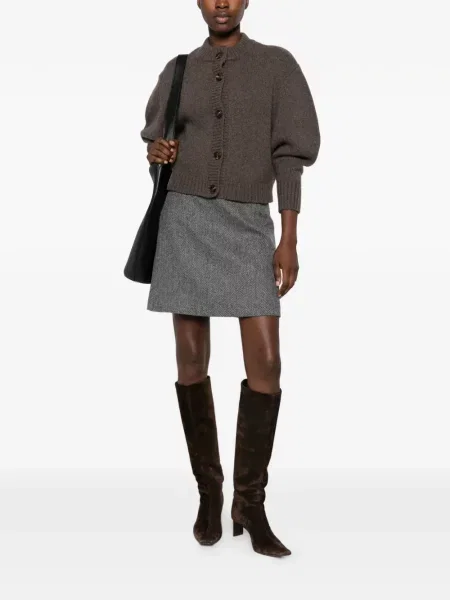 Fustă Weekend Max Mara cu model herringbone în linie A gri