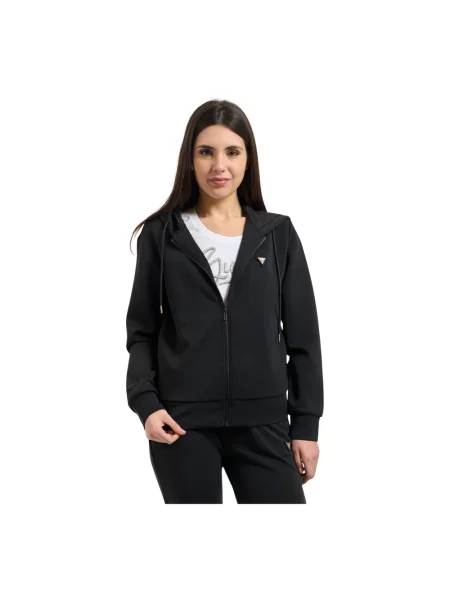 Guess bluza OLYMPE z kapturem gładka czarny