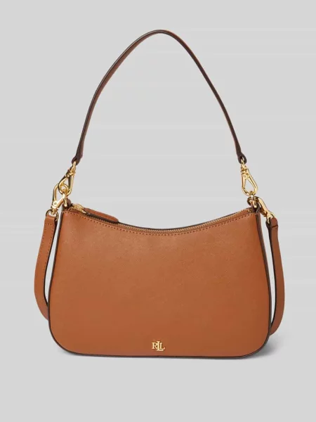 Torebka ze skóry bydlęcej z aplikacją z logo Lauren Ralph Lauren brązowa