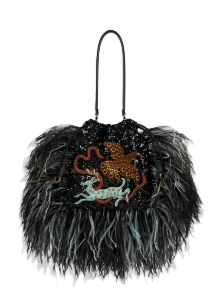 Geantă Etro cu broderie cu imprimeu animal print negru