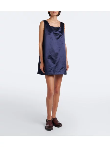 Rochie Miu Miu cu broderie din satin albastru