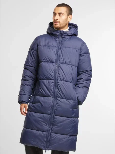 Pikowany długi płaszcz Urban Classics niebieski