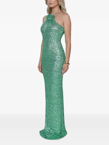 Rochie Roserry cu paiete cu model floral verde