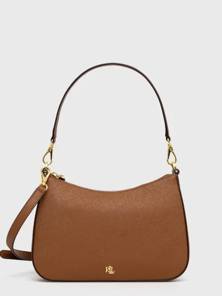 Kožená kabelka Lauren Ralph Lauren hnědá