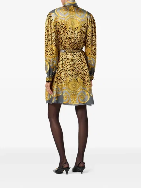 Rochie Versace de mătase cu imagine cu imprimeu animal print gri
