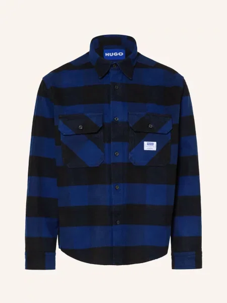 Hugo Flanelová Košile Ebolt Oversized Fit modrá černá