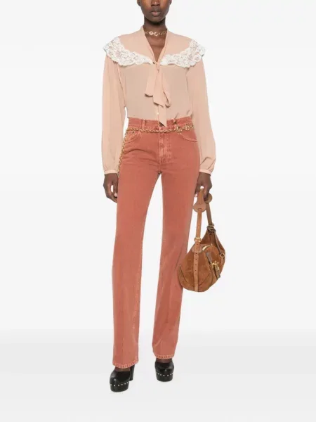 Blugi drepți Chloé cu autograf portocaliu