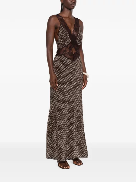Rochie maxi Sir din dantelă maro