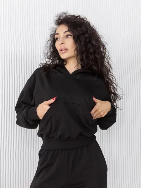 Женское однотонное худи чорна