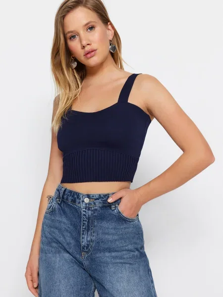 Dzianinowa kochanie szyja bluzka Trendyol czarna