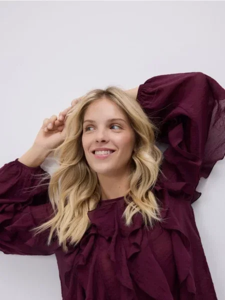 Reserved Блузка з оборками темно-фіолетовий фіолетова