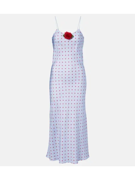Rochie Rodarte de mătase cu model floral cu imagine albastru