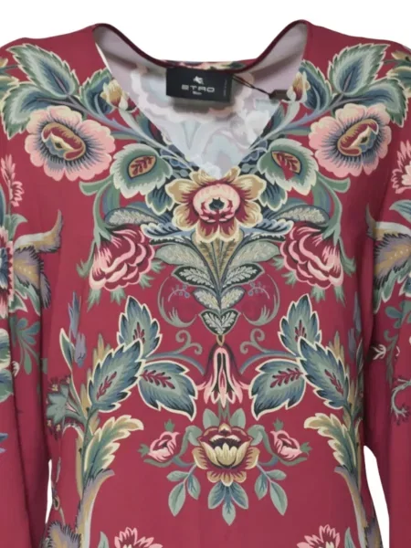 Rochie Etro cu model floral cu decolteu în V de costum roșu