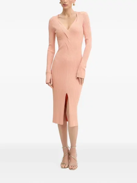 Rochie midi Patrizia Pepe cu decolteu în V până la genunchi de costum roz