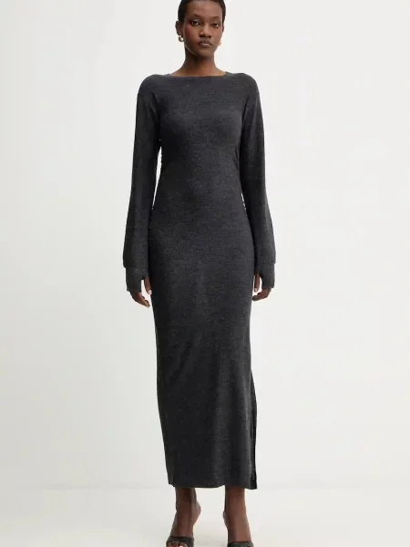 Marella rochie din lână maxi mulată gri