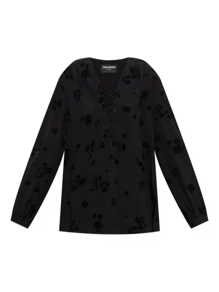 Bluză Zadig&voltaire cu șireturi din dantelă negru