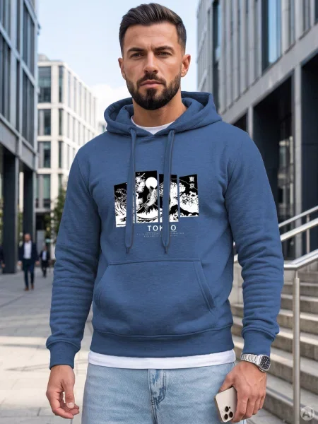 Bluza z kapturem z nadrukiem TOKYO Dstreet niebieska