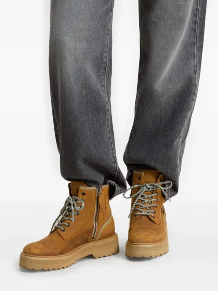 Botine Woolrich cu șireturi cu platformă din dantelă maro