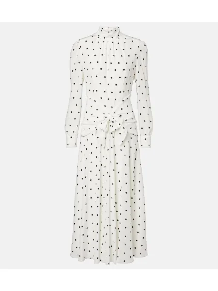 Rochie midi Alessandra Rich de mătase cu buline până la genunchi alb