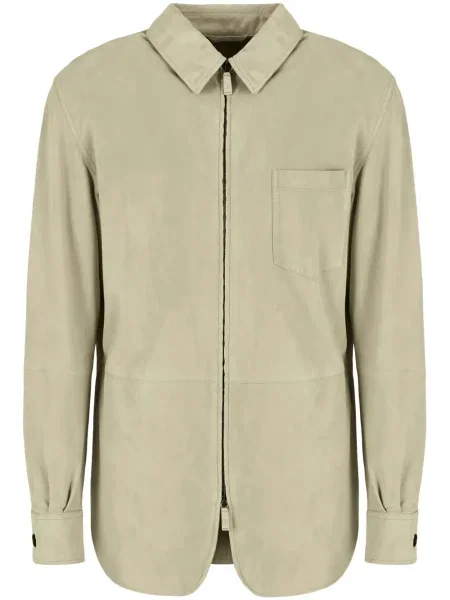 Geacă Giorgio Armani din piele de căprioară verde