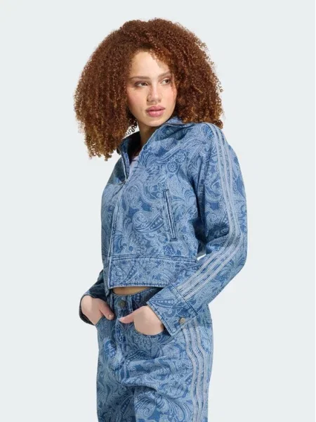 Adidas Дънково яке Liberty London Firebird Denim Tracktop син