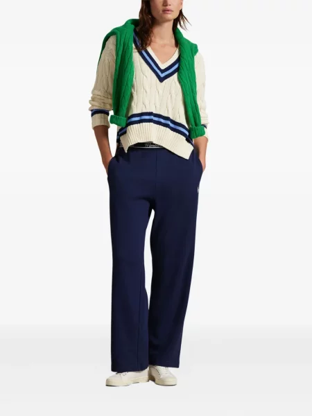 Πλισέ ριγέ sneakers Polo Ralph Lauren με κέντημα μπλε