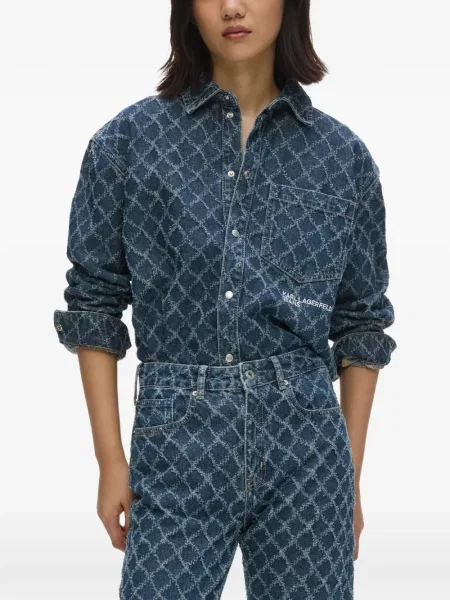 Τζιν πουκάμισο Karl Lagerfeld Jeans argyle μπλε