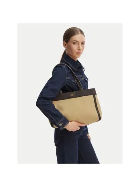 Calvin Klein Torebka Ck Canvas Medium Tote beżowy