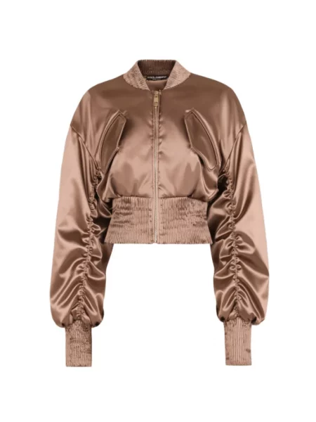 Kurtka bomber Dolce And Gabbana z falbankami beżowy
