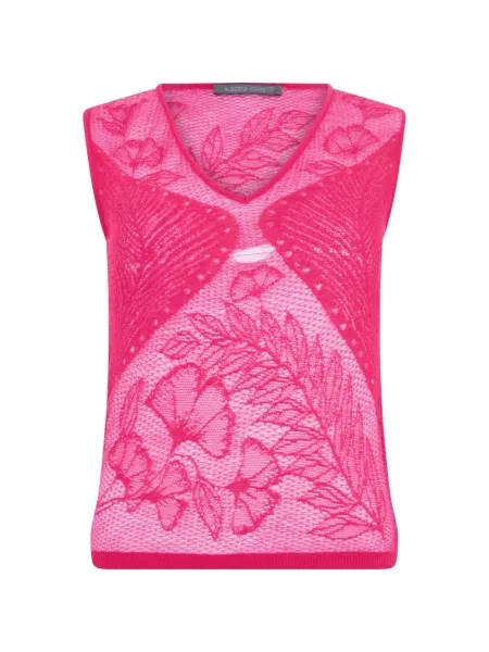 Top Alberta Ferretti cu model floral cu decolteu în V roz