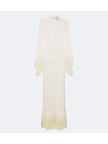 Rochie maxi Taller Marmo cu franjuri alb