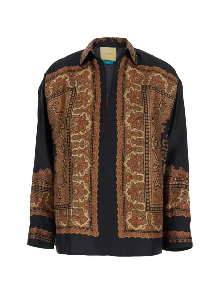 Bluză Momoni de mătase cu imagine cu model paisley negru
