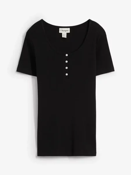 Bluzka z dekoltem henley z czystej bawełny organicznej czarna