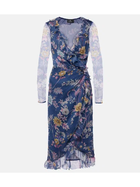 Rochie Etro de mătase cu model floral de costum albastru