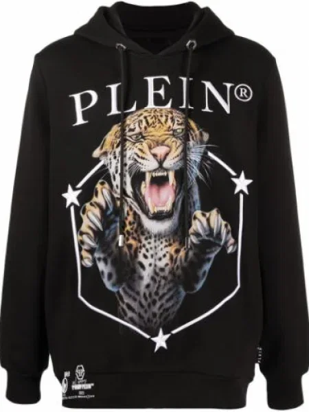 Majica s kapuljačom Philipp Plein s printom s uzorkom tigra crna