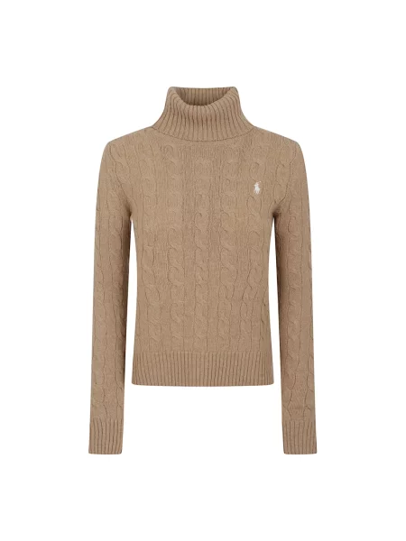 Sweter z dzianiny z golfem Ralph Lauren brązowy