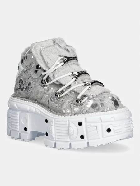 New Rock sneakers din piele PELO CALVAS BLANCO PLATA TANK BLANCO TORN alb