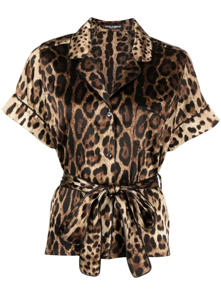 Cămașă Dolce & Gabbana de mătase cu imagine cu model leopard maro