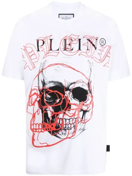 Tricou Philipp Plein cu decolteu rotund alb